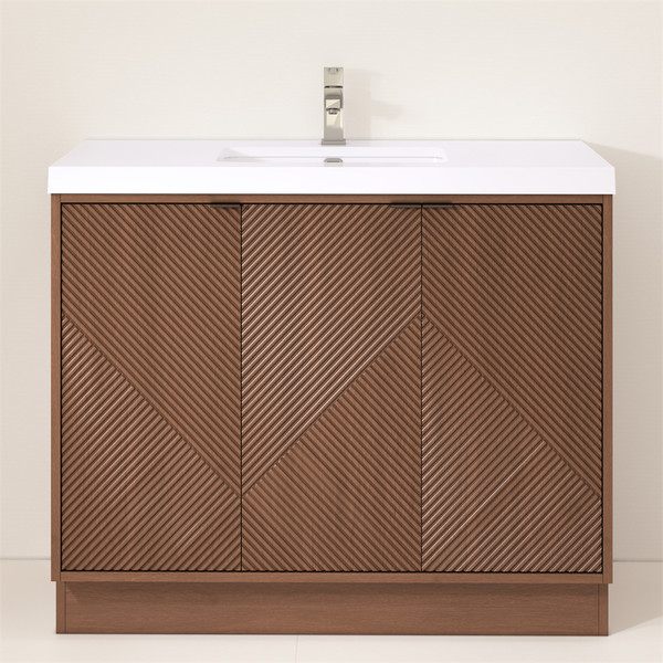 MF 42" Fluted Freestanding Bathroom Vanity with Reinforced Acrylic Sink (Right Side Doors)