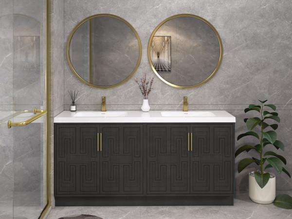 Bella 60D" Geometric Freestanding Bathroom Vanity with Reinforced Acrylic Double Sink