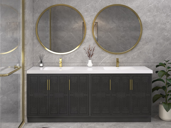 Bella 84" Geometric Freestanding Bathroom Vanity with Reinforced Acrylic  Double Sink
