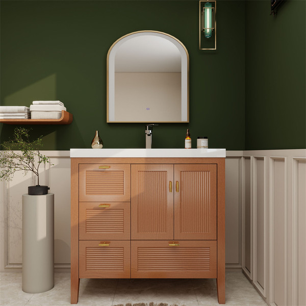 NCS 36" Louvered Freestanding Bathroom Vanity with Acrylic Sink (Left drawer)