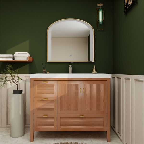 NCS 42" Louvered Freestanding Bathroom Vanity with Acrylic Sink (Left drawer)
