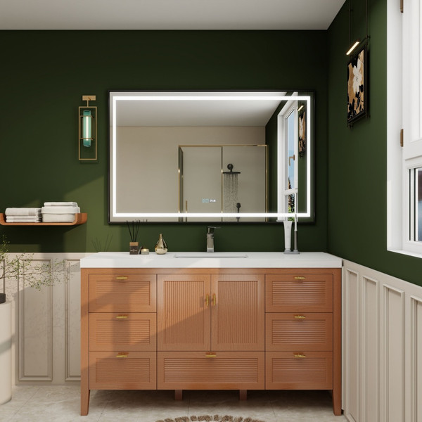 NCS 60" Louvered Freestanding Bathroom Vanity with Single Acrylic Sink