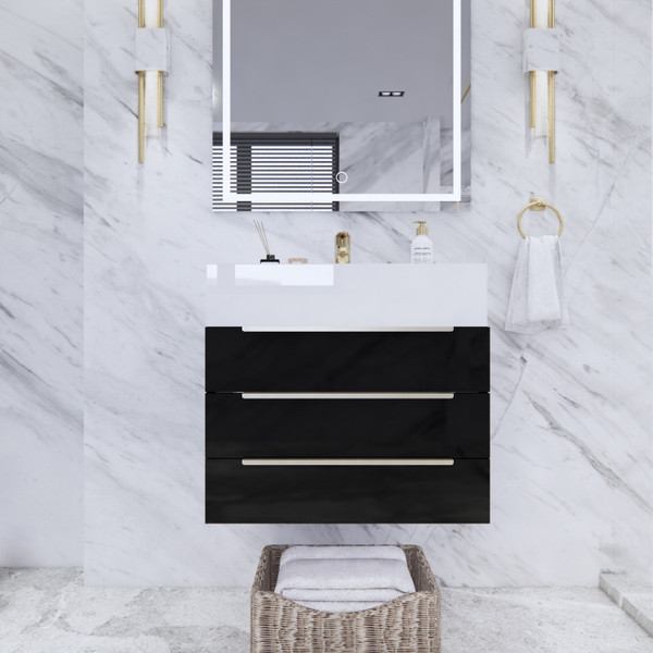 BT001 24" Modern Wall-Mounted Floating Bathroom Vanity with Reinforced Acrylic Sink Top