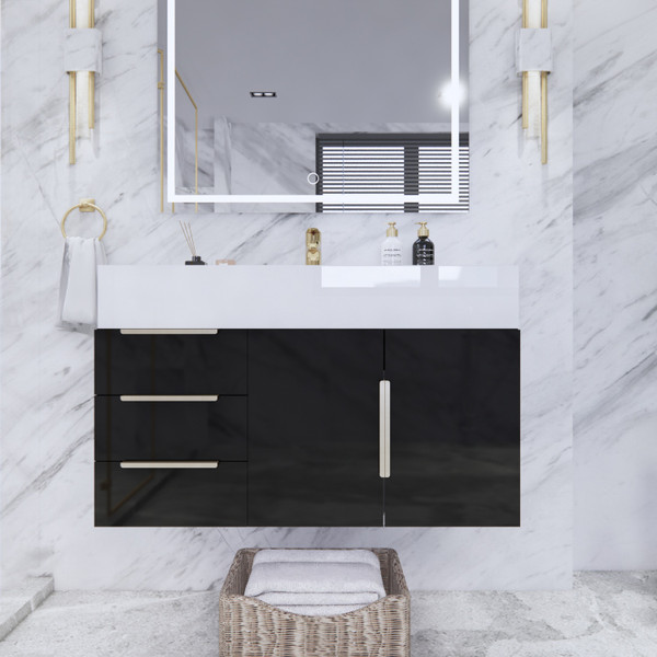BT001 36" Modern Wall-Mounted Floating Bathroom Vanity with Left Drawers and Reinforced Acrylic Sink Top
