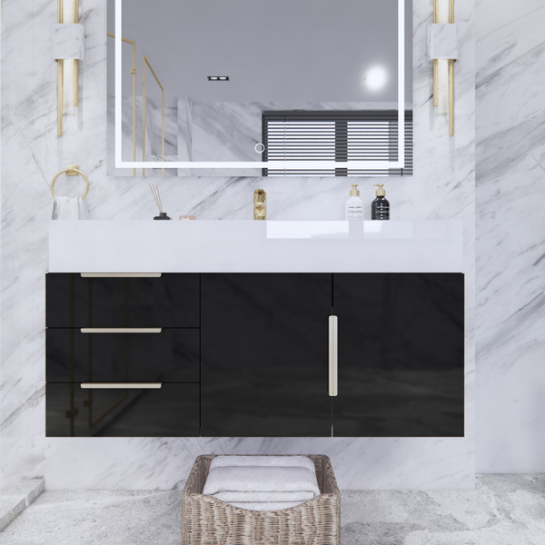 BT001 42" Modern Wall-Mounted Floating Bathroom Vanity with Left Drawers and Reinforced Acrylic Sink Top