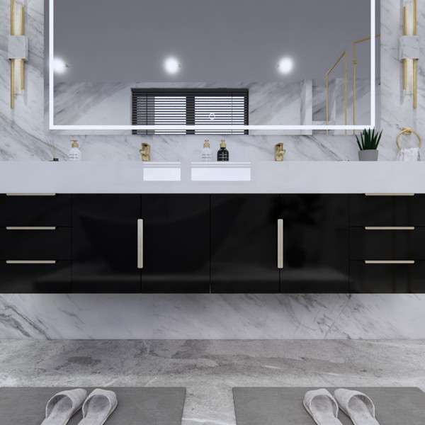 BT001 84" Modern Wall-Mounted Floating Double Sink Modular Bathroom Vanity with Reinforced Acrylic Sink Top