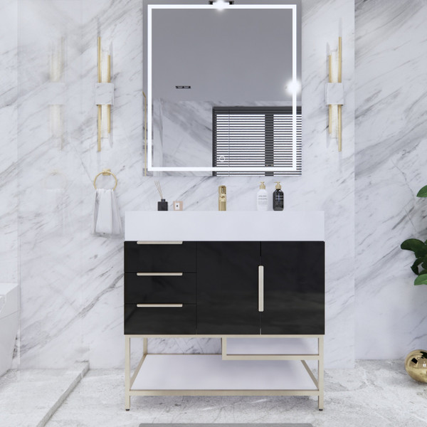 BT001 42" Modern Freestanding Bathroom Vanity with Left Drawers & Reinforced Acrylic Sink Top