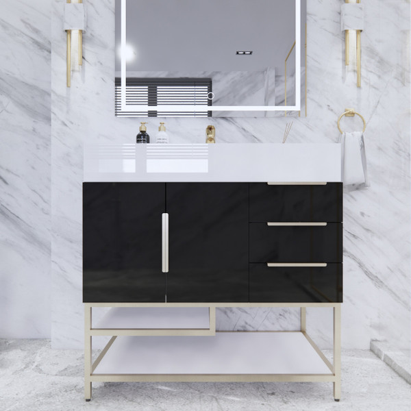 BT001 42" Modern Freestanding Bathroom Vanity with Right Drawers & Reinforced Acrylic Sink Top