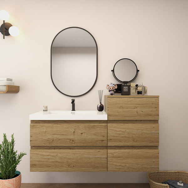 MOB 50" Modern Wall-Mounted Floating Bathroom Vanity with 20" Side Storage Cabinet & Reinforced Acrylic Sink Top