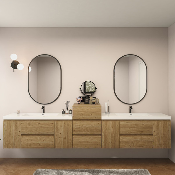 MOB 116" Modern Wall-Mounted Floating Double Sink Bathroom Vanity with 20" Center Storage Cabinet & Reinforced Acrylic Sink Tops