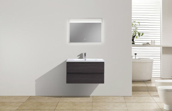 MORENO MOB 36" DARK GREY OAK WALL MOUNTED MODERN BATHROOM VANITY WITH REEINFORCED ACRYLIC SINK