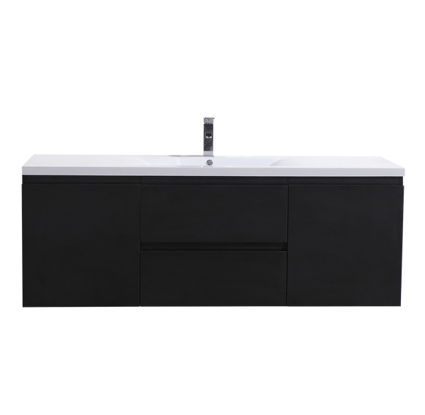 MORENO MOB 60" SINGLE SINK BLACK WALL MOUNTED MODERN BATHROOM VANITY WITH REEINFORCED ACRYLIC SINK