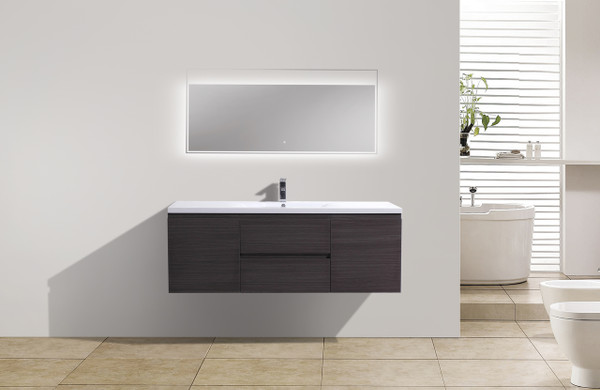 MORENO MOB 60" SINGLE SINK DARK GREY OAK WALL MOUNTED MODERN BATHROOM VANITY WITH REEINFORCED ACRYLIC SINK