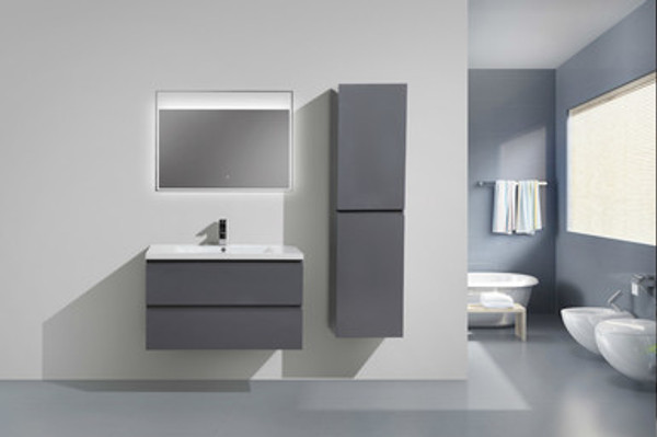 MORENO MOB 36" HIGH GLOSS GREY WALL MOUNTED MODERN BATHROOM VANITY WITH REEINFORCED ACRYLIC SINK