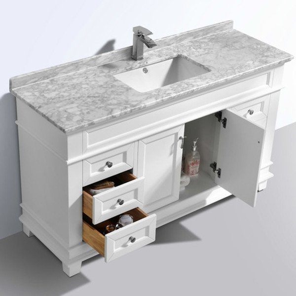 Moreno Fayer 60" Single Sink White Bathroom Vanity With Carrara Marble Top