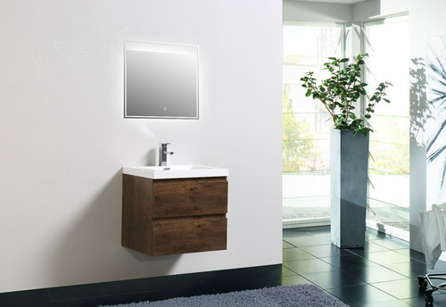 MORENO MOB 24" ROSE WOOD WALL MOUNTED MODERN BATHROOM VANITY WITH REEINFORCED ACRYLIC SINK