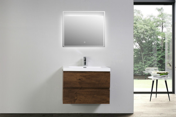 Moreno MOB 30" Rose Wood Wall Mounted Modern Bathroom Vanity with Reeinforced Acrylic Sink