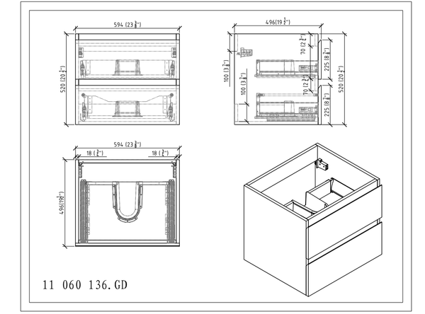 MORENO MOB 24" HIGH GLOSS WHITE WALL MOUNTED MODERN BATHROOM VANITY