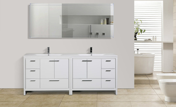 MORENO DOLCE 84'' HIGH GLOSS WHITE MODERN BATHROOM VANITY WITH ACRYLIC SINK