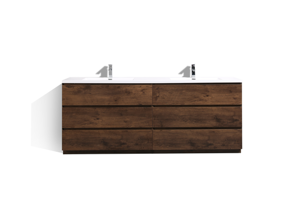 MOA 84'' DOUBLE SINK ROSEWOOD MODERN BATHROOM VANITY W/ 6 DRAWERS AND ACRYLIC SINK