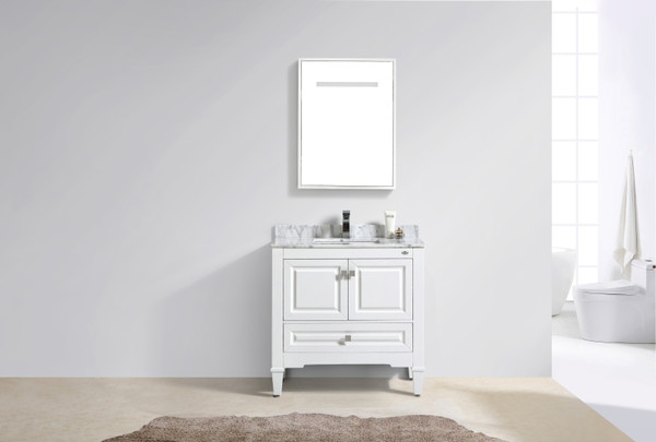 SYCA 36" WHITE BATHROOM VANITY WITH CARRARA MARBLE TOP