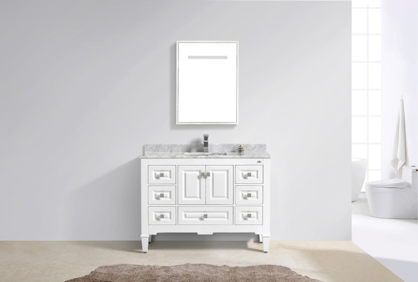 SYCA 48" WHITE BATHROOM VANITY WITH CARRARA MARBLE TOP