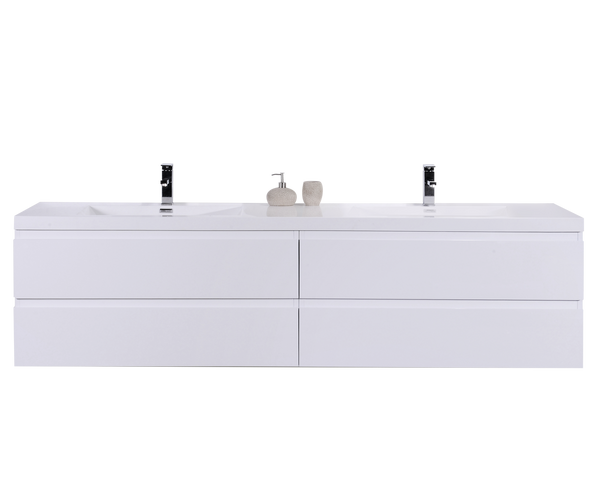 Moreno Mob 84" High Gloss White Wall Mounted Modern Bathroom Vanity With Reinforced Acrylic Sink