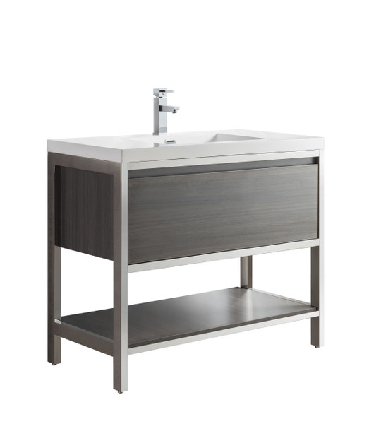 Lake 42" Grey Oak Free Standing Modern Bathroom Vanity with Chrome Stainless Steel Frame with Acrylic Sink