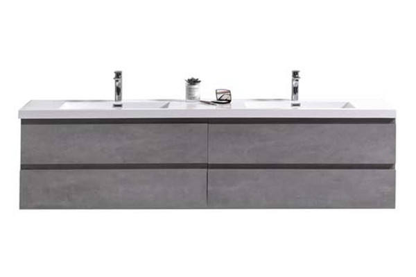 MORENO MOB 84" DOUBLE SINK CONCRETE GREY WALL MOUNTED MODERN BATHROOM VANITY WITH REEINFORCED ACRYLIC SINK