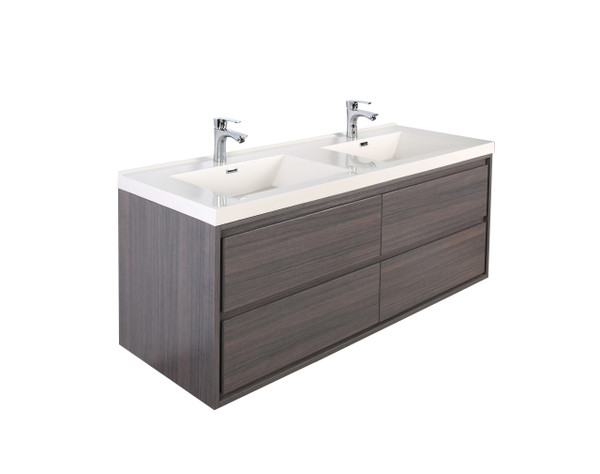 Molly 48" Double Sink Grey Oak Wall Mounted Modern Vanity