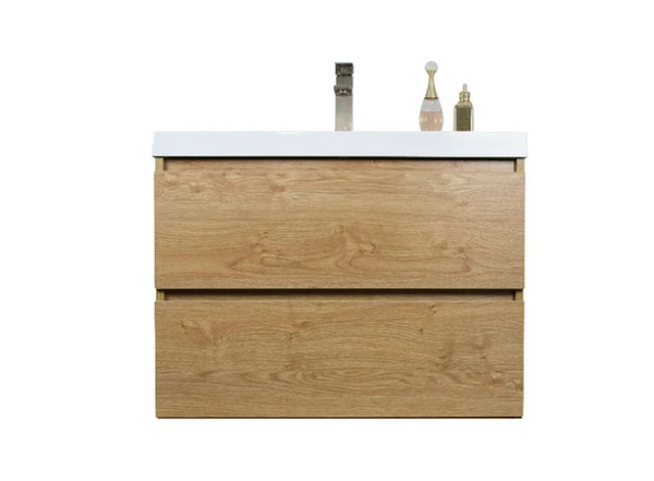 MORENO MOB 30" NEW ENGLAND OAK WALL MOUNTED MODERN BATHROOM VANITY WITH REEINFORCED ACRYLIC SINK