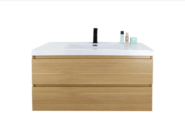 MORENO MOB 42" WHITE OAK WALL MOUNTED MODERN BATHROOM VANITY WITH REEINFORCED ACRYLIC SINK