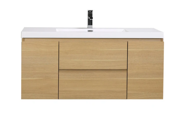 MORENO MOB 48" WHITE OAK WALL MOUNTED MODERN BATHROOM VANITY WITH REINFORCED ACRYLIC SINK