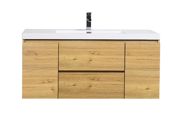 MORENO MOB 48" NATURAL OAK WALL MOUNTED MODERN BATHROOM VANITY WITH REINFORCED ACRYLIC SINK