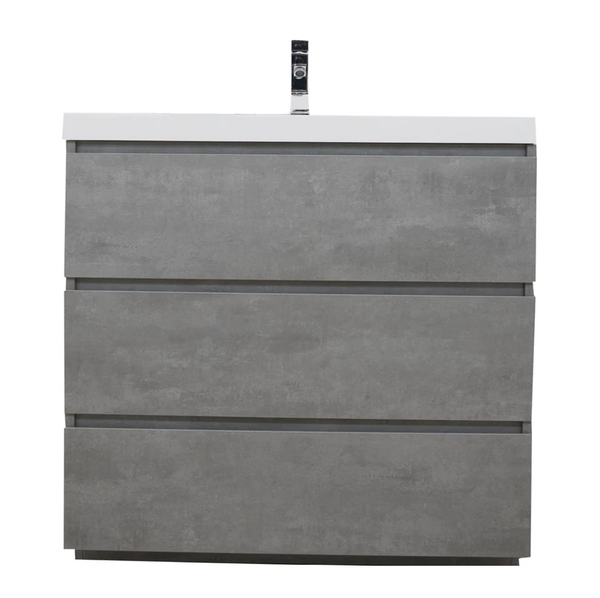 MOA 36'' CONCRETE GREY MODERN BATHROOM VANITY W/ 3 DRAWERS AND ACRYLIC SINK