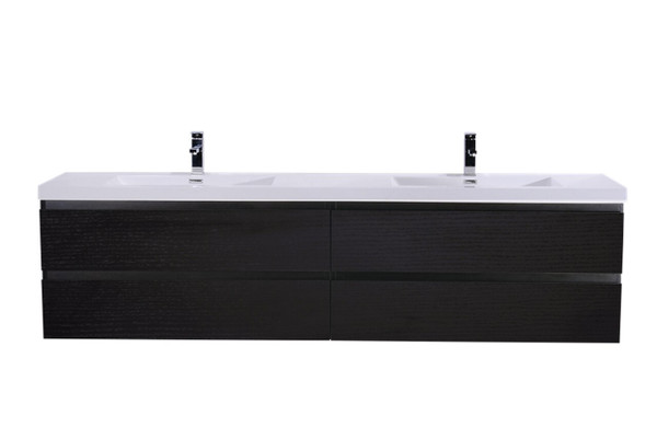 MORENO MOB 84" DOUBLE SINK BLACK WALL MOUNTED MODERN BATHROOM VANITY WITH REEINFORCED ACRYLIC SINK