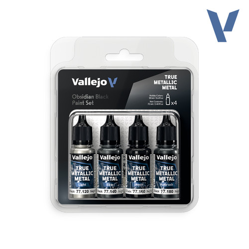 Vallejo True Metallic Metal - Obsidian Black Paint Set