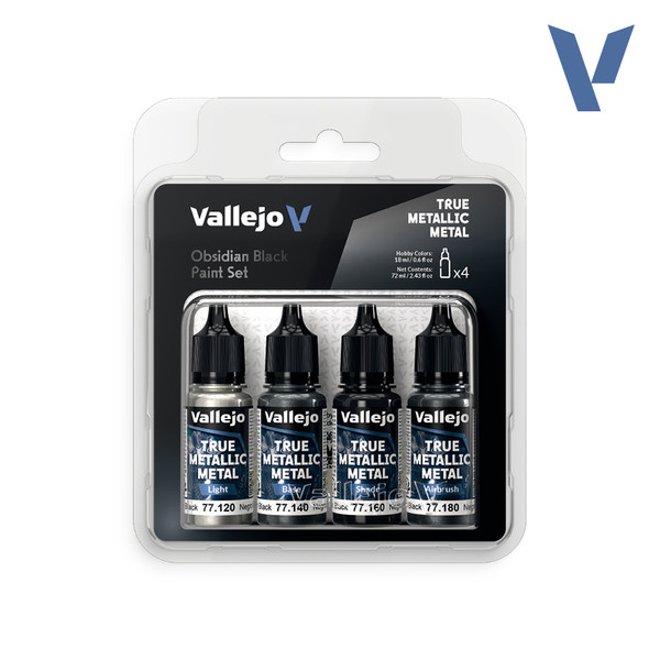 Vallejo True Metallic Metal - Obsidian Black Paint Set