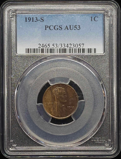 1913-S 1C, PCGS AU53, Nice Woody Alloy Mix 1913-S 1C, PCGS AU53, Nice Woody Alloy Mix
