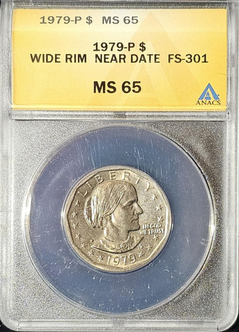 1979-P $1, Wide Rim Near Date FS-301, ANACS MS65 1979-P $1, Wide Rim Near Date FS-301, ANACS MS65