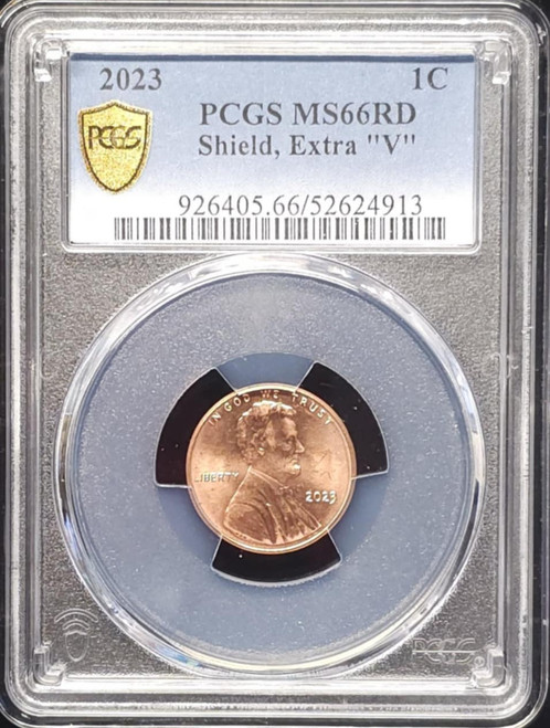 2023 1C, PCGS MS66RD, Shield, Extra "V" 2023 1C, PCGS MS66RD, Shield, Extra "V"