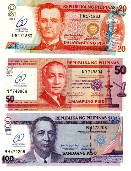 2009 Philippines 20P-50P-100P, 60 Year Anniversary, 3 Note Set - Crisp UNC