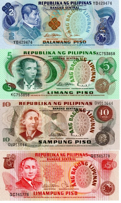 1973-1985 Philippines 2P-5P-10P-50P, ANG BAGONG LIPUNAN Set , - Crisp UNC