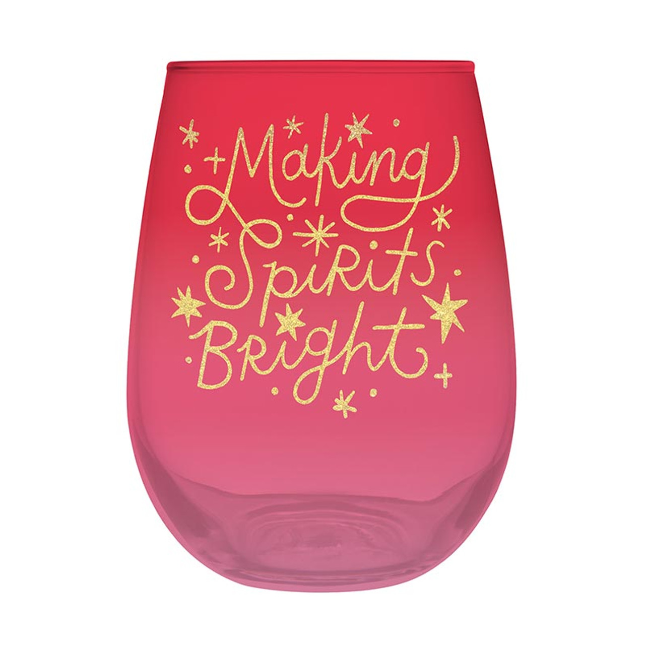 Holiday spirits double wall stemless wine glass