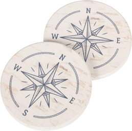 Car Coasters - Vintage Compass Rose Blue