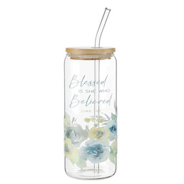 Glass Bamboo Bottle w/ Straw - Blessed