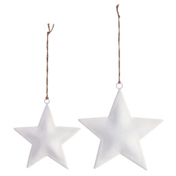 White Enamel Star Ornaments - Set of 2