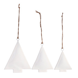 White Enamel Tree Ornaments - Set of 3