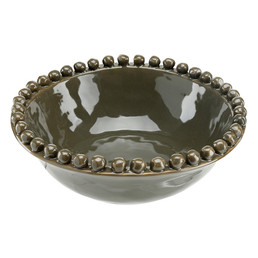 Ceramic Beaded Bowl - Large - Dark Moss