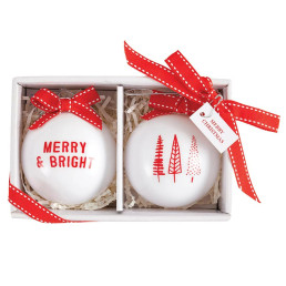 Face to Face Ornament Set - Merry + Tree - Set of 2